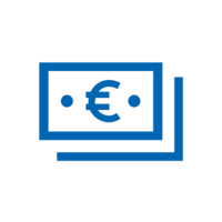Blaues Icon: Geldschein mit Euro-Zeichen darin
