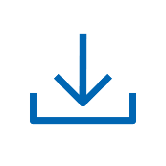 Blaues Icon: Ein Pfeil zeigt nach unten auf eine nach oben geknickte linie