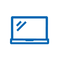 Blaues Icon: Laptop, der das selbstständige Arbeiten symbolisiert