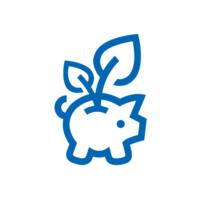 Blue icon: Piggy bank from which plants grow