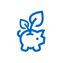 Blaues Icon: Sparschwein, aus dem eine Pflanze wächst