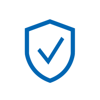 Blue icon: Shield with checkmark within