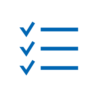 Blaues Icon: Liste mit drei Strichen und drei Haken davor