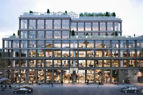 Kreativquartier KALLE Eine Visualisierung von einem gläsernen Gebäude.