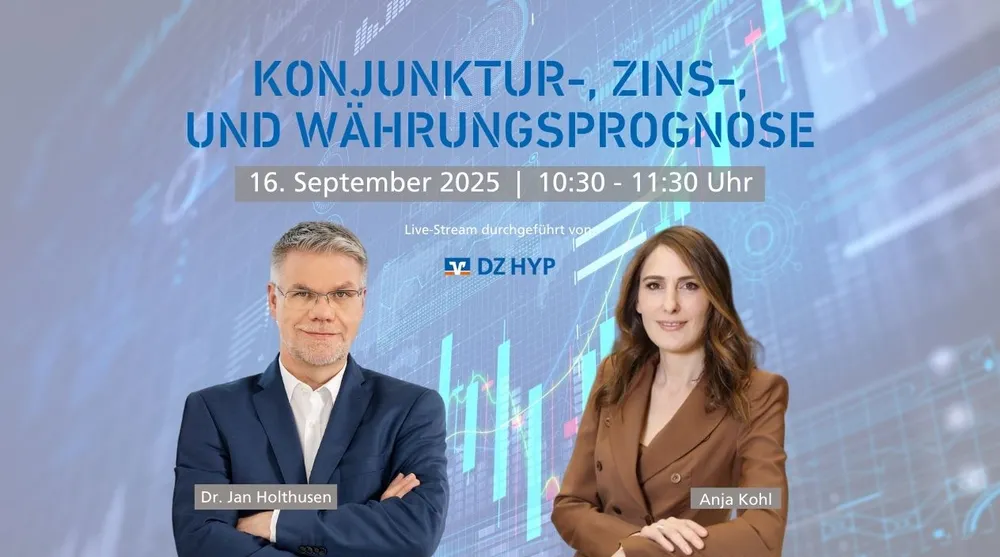 Veranstaltungsankündigung: Anja Kohl und Dr. Jan Holthusen vor einem Börsenchart