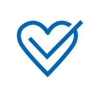 Blaues Icon: Herz mit einem Check für Gesundheit