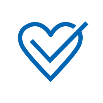 Blaues Icon: Herz mit einem Haken darin