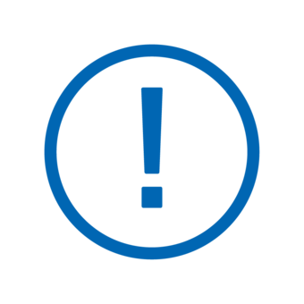 Blaues Icon: Kreis mit einem Ausrufezeichen darin