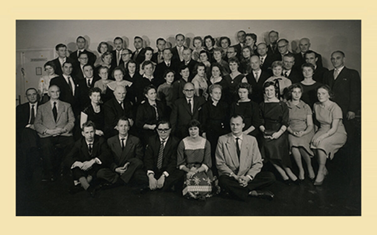 historical group picture of the staff of the bank in the fiftees