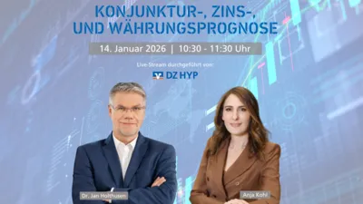 Veranstaltungsankündigung für den 14.01.2026: Anja Kohl und Dr. Jan Holthusen vor einem Börsenchart
