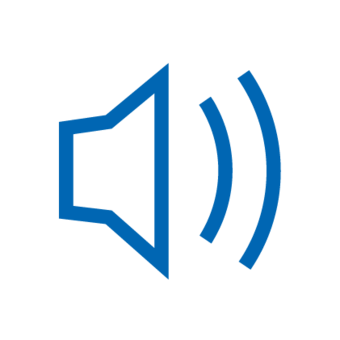 Blaues Icon: Lautsprecher mit zwei Schallwellen