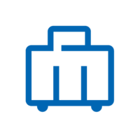 Blaues Icon: Ein blauer Koffer, der das Reisen symbolisiert