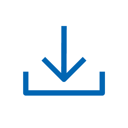 Blaues Icon: Briefablagefach mit Pfeil von oben auf das Fach