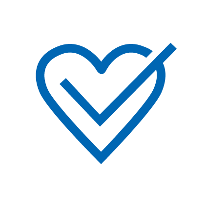 Blaues Icon: Herz mit einem Haken darin