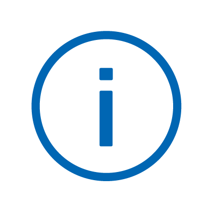 Blaues Icon: Kreis mit einem Ausrufezeichen darin