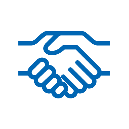 Blue icon: Handshake of two hands