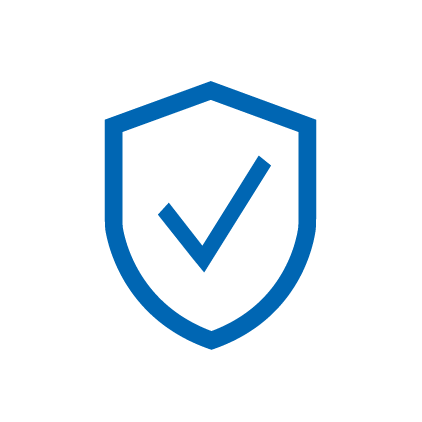 Blue icon: Shield with checkmark within