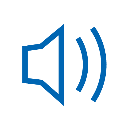 Blaues Icon: Lautsprecher mit zwei Schallwellen